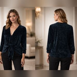 notations velvet burnout tie front blouse  stretch top xl